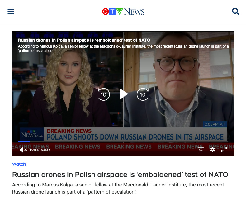 Kolga Talks About Russian Drones in Polish Airspace on CTV News