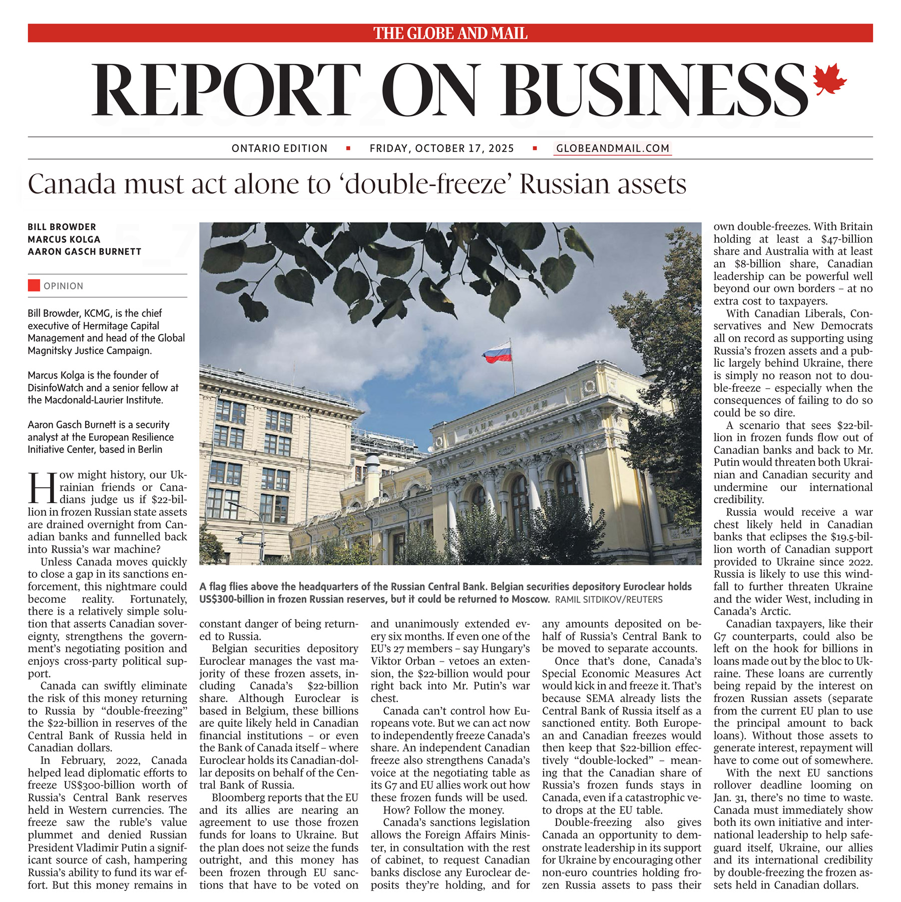 In The Globe and Mail with Bill Browder and Aaron Burnett
