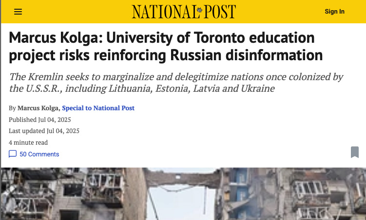 Kolga Critical of U Toronto “Post-Soviet” Project