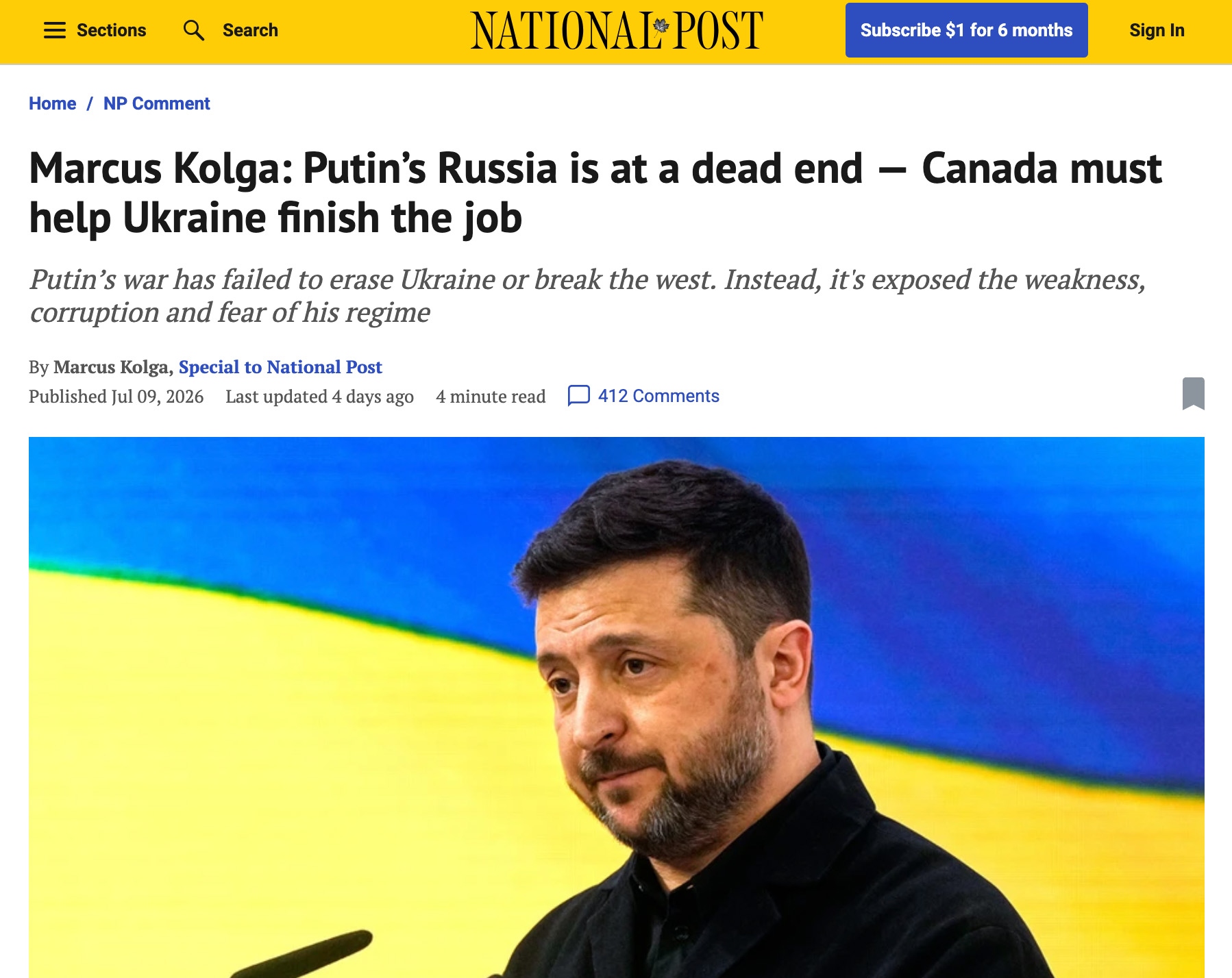 Putin is At A Dead End. Kolga in the National Post