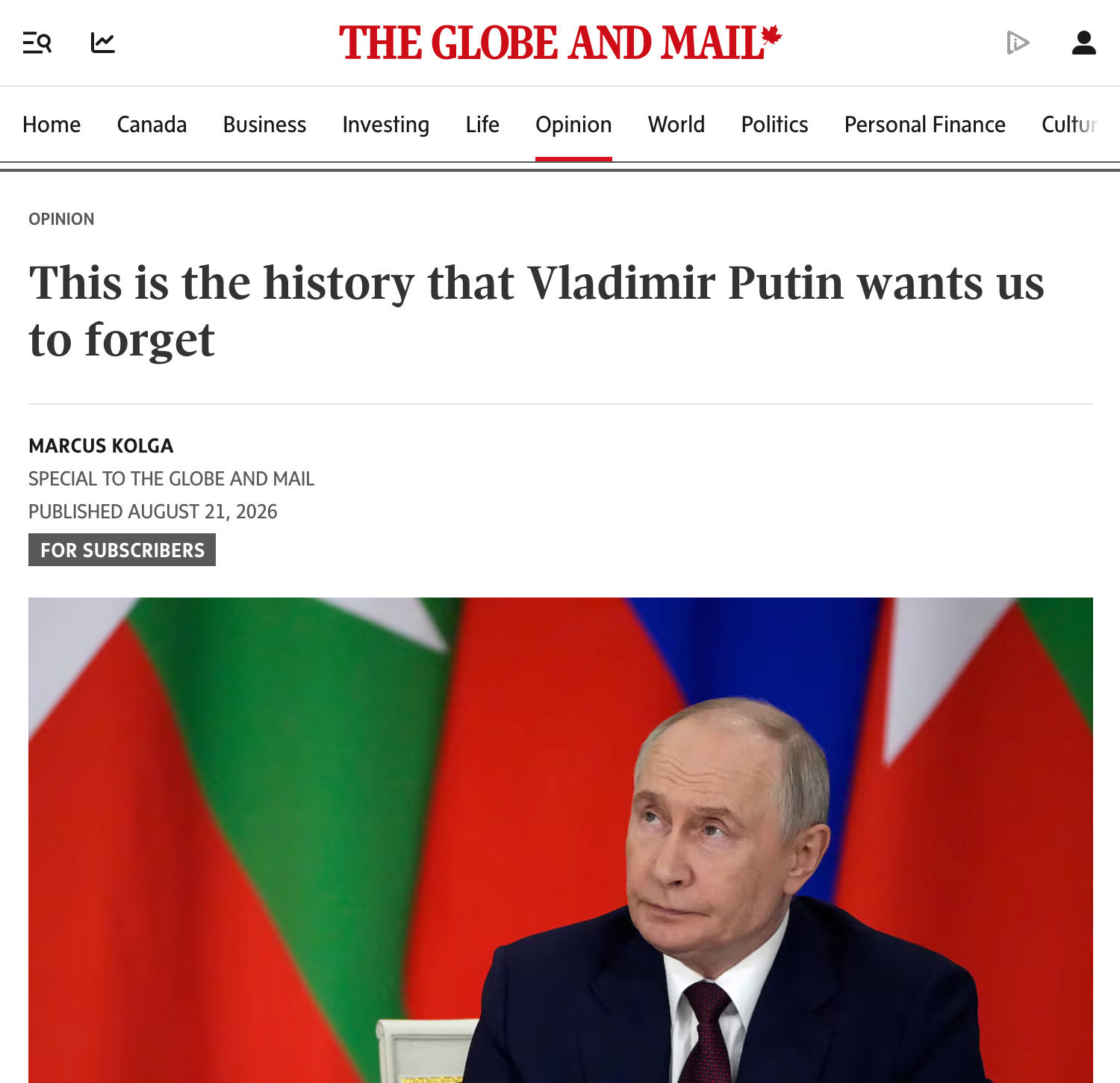Marcus Writes About The Kremlin’s Manipulation of WWII History in The Globe and Mail