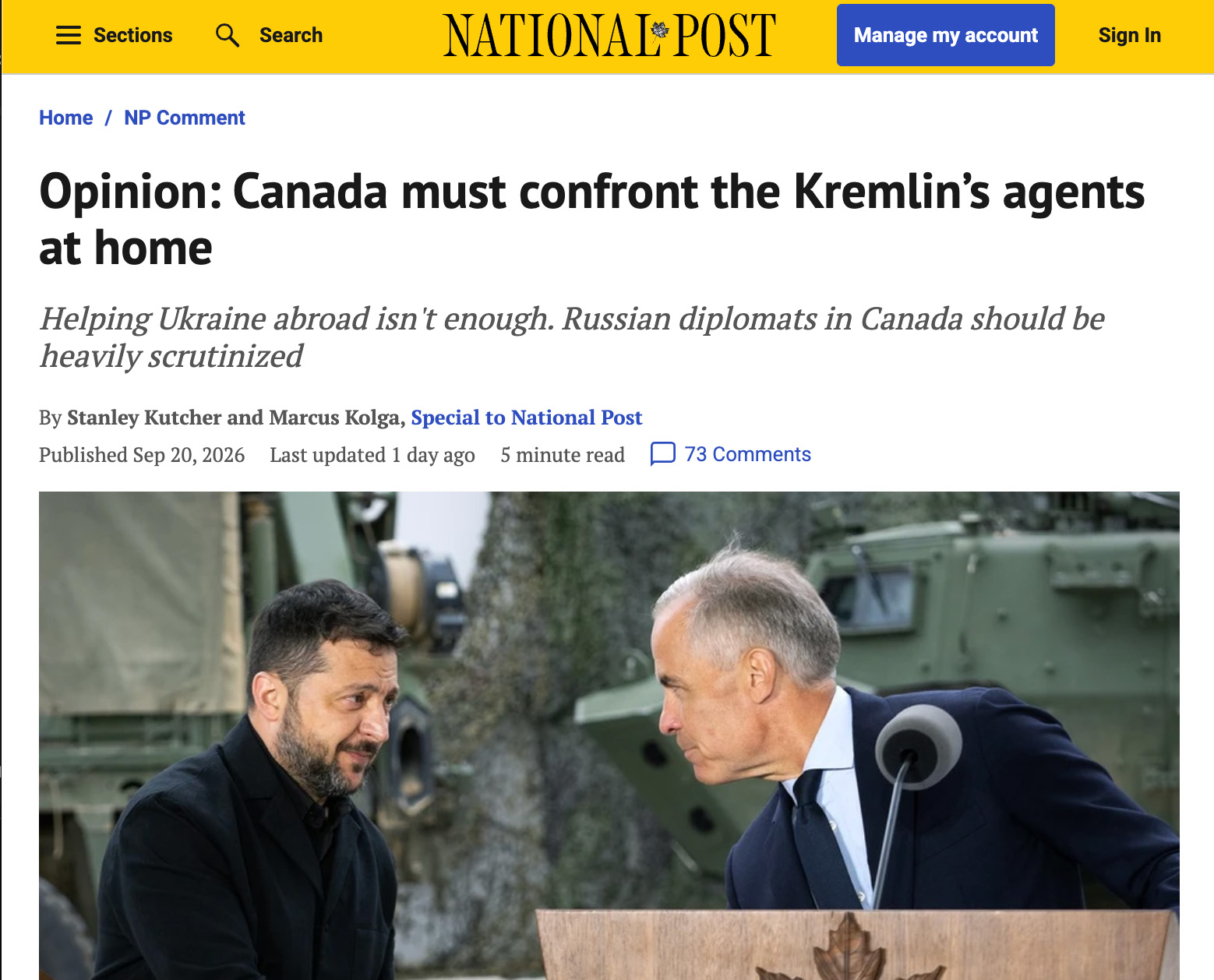 Marcus with former Senator Stan Kutcher in the National Post: Confronting Russia’s Agents in Canada