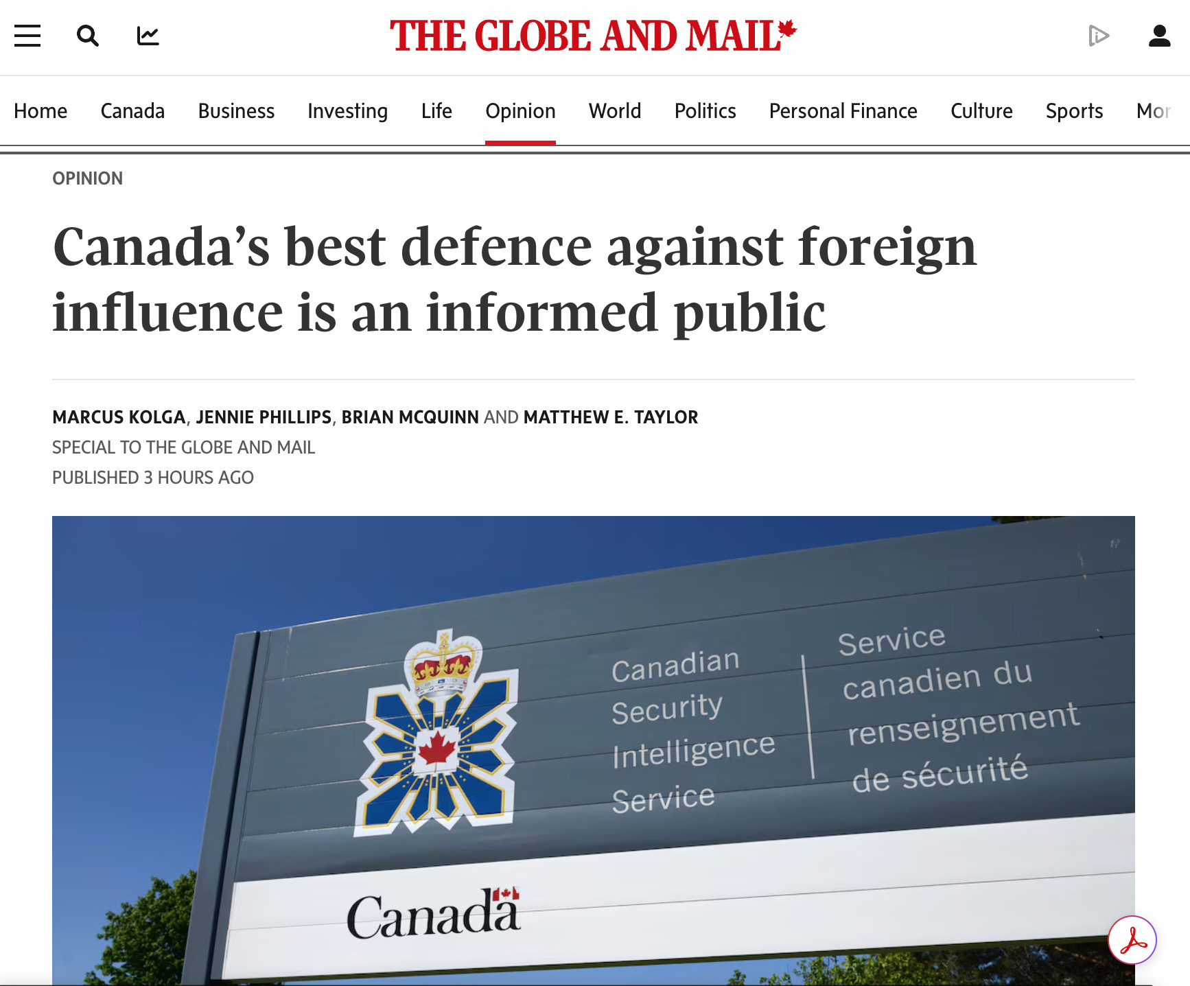 Canada’s Best Defence Against Foreign Influence Is an Informed Public: Marcus in The Globe and Mail